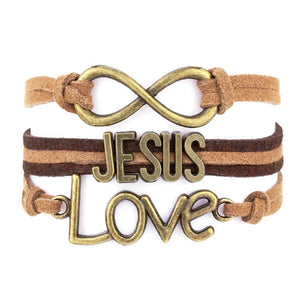 Handmade Infinity DIY Love Charm Jesus Leather Weave Jewelry Bracelet